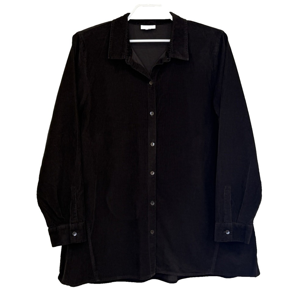 J.Jill Corduroy Button Front Tunic Top Womens XL Dark Brown Long Sleeve Collared